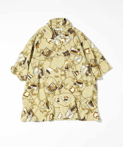 舒適版型 可水洗 人造絲 方巾圖案 開領襯衫 短袖