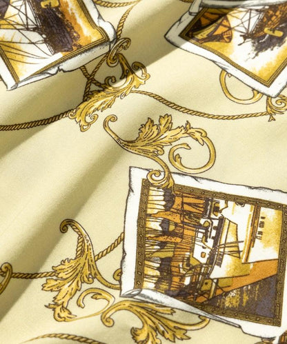 舒適版型 可水洗 人造絲 方巾圖案 開領襯衫 短袖