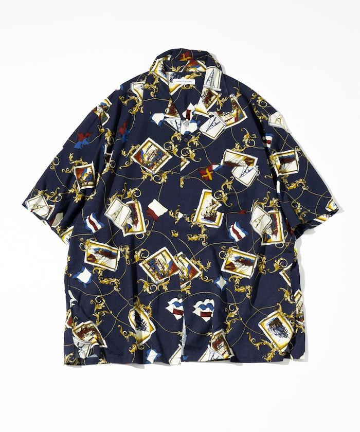 舒適版型 可水洗 人造絲 方巾圖案 開領襯衫 短袖