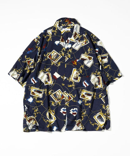 舒適版型 可水洗 人造絲 方巾圖案 開領襯衫 短袖