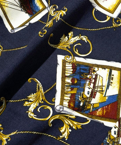 舒適版型 可水洗 人造絲 方巾圖案 開領襯衫 短袖