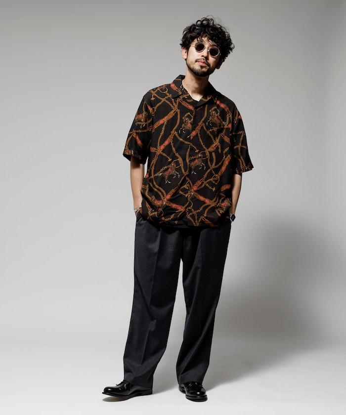 舒適版型 可水洗 人造絲 方巾圖案 開領襯衫 短袖