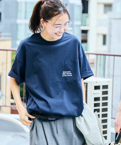 大尺寸 印花裝飾 下襬繩帶 口袋T恤