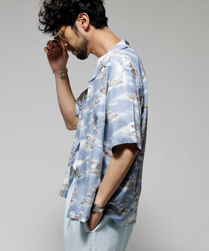 輕鬆合身 可水洗 人造絲 開領 夏威夷襯衫 短袖