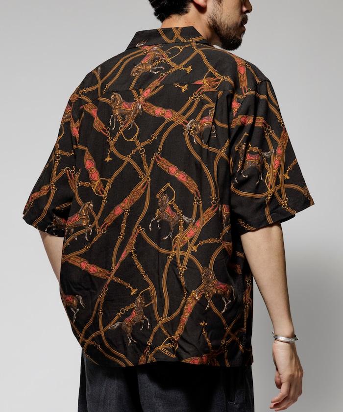 舒適版型 可水洗 人造絲 方巾圖案 開領襯衫 短袖