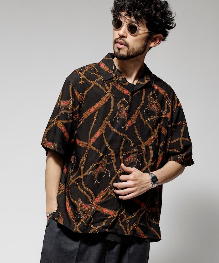 舒適版型 可水洗 人造絲 方巾圖案 開領襯衫 短袖