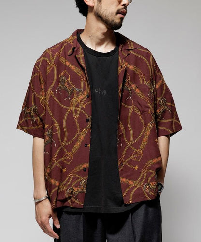 舒適版型 可水洗 人造絲 方巾圖案 開領襯衫 短袖