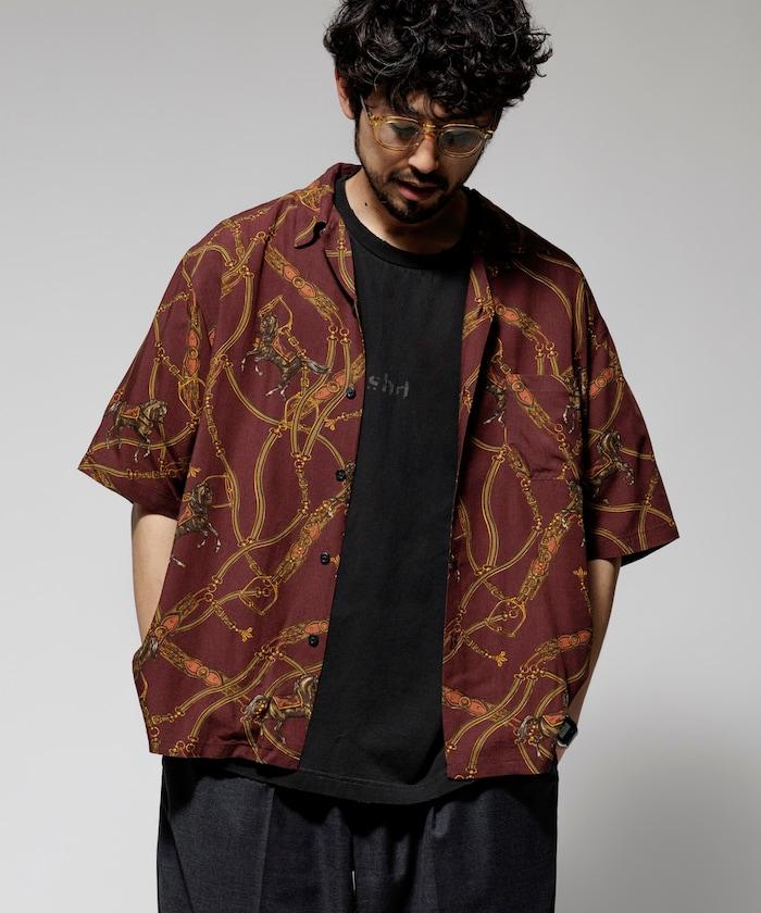 舒適版型 可水洗 人造絲 方巾圖案 開領襯衫 短袖