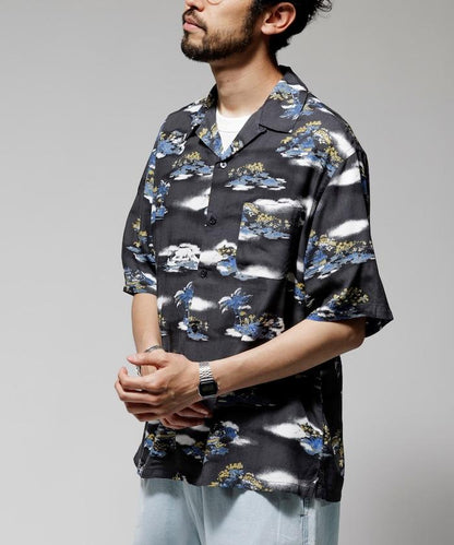 輕鬆合身 可水洗 人造絲 開領 夏威夷襯衫 短袖