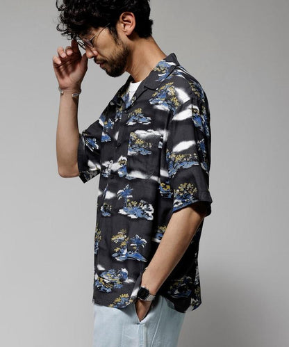 輕鬆合身 可水洗 人造絲 開領 夏威夷襯衫 短袖