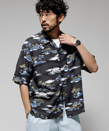 輕鬆合身 可水洗 人造絲 開領 夏威夷襯衫 短袖