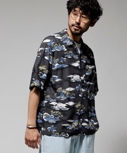 輕鬆合身 可水洗 人造絲 開領 夏威夷襯衫 短袖