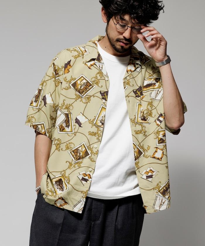 舒適版型 可水洗 人造絲 方巾圖案 開領襯衫 短袖