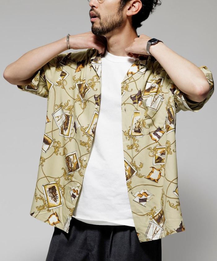 舒適版型 可水洗 人造絲 方巾圖案 開領襯衫 短袖