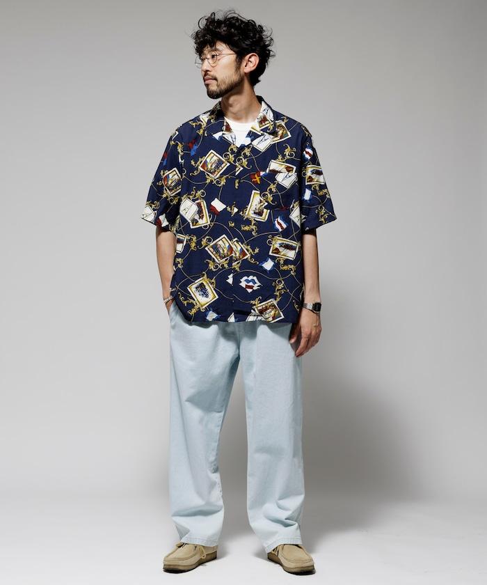 舒適版型 可水洗 人造絲 方巾圖案 開領襯衫 短袖