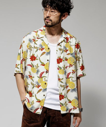 輕鬆合身 可水洗 人造絲 開領 夏威夷襯衫 短袖