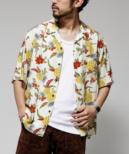 輕鬆合身 可水洗 人造絲 開領 夏威夷襯衫 短袖