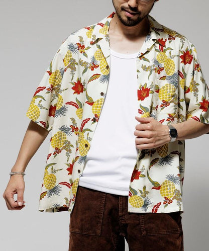 輕鬆合身 可水洗 人造絲 開領 夏威夷襯衫 短袖