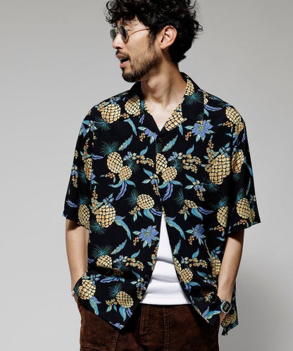 輕鬆合身 可水洗 人造絲 開領 夏威夷襯衫 短袖