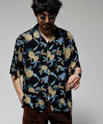 輕鬆合身 可水洗 人造絲 開領 夏威夷襯衫 短袖