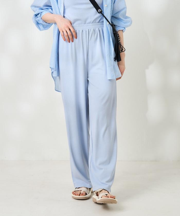 <接觸冷感/UV防護>冰夏季 肋骨寬鬆褲