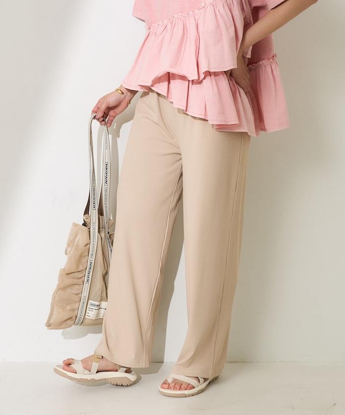 <接觸冷感/UV防護>冰夏季 肋骨寬鬆褲