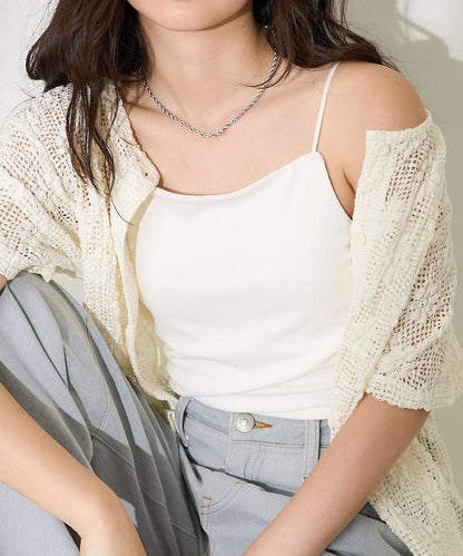 <接觸冷感/UV防護>冰夏季帶杯肋針織吊帶衫