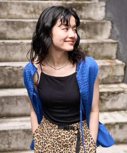 <接觸冷感/UV防護>冰夏季帶杯肋針織吊帶衫