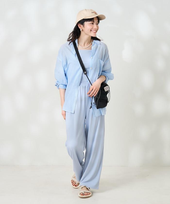 <接觸冷感/UV防護>冰夏季 肋骨寬鬆褲