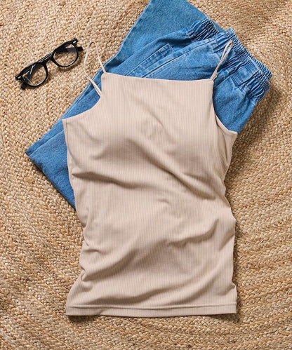 <接觸冷感/UV防護>冰夏季帶杯肋針織吊帶衫