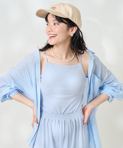 <接觸冷感/UV防護>冰夏季帶杯肋針織吊帶衫