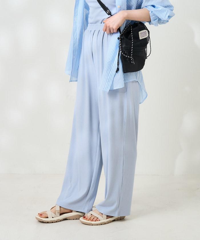 <接觸冷感/UV防護>冰夏季 肋骨寬鬆褲