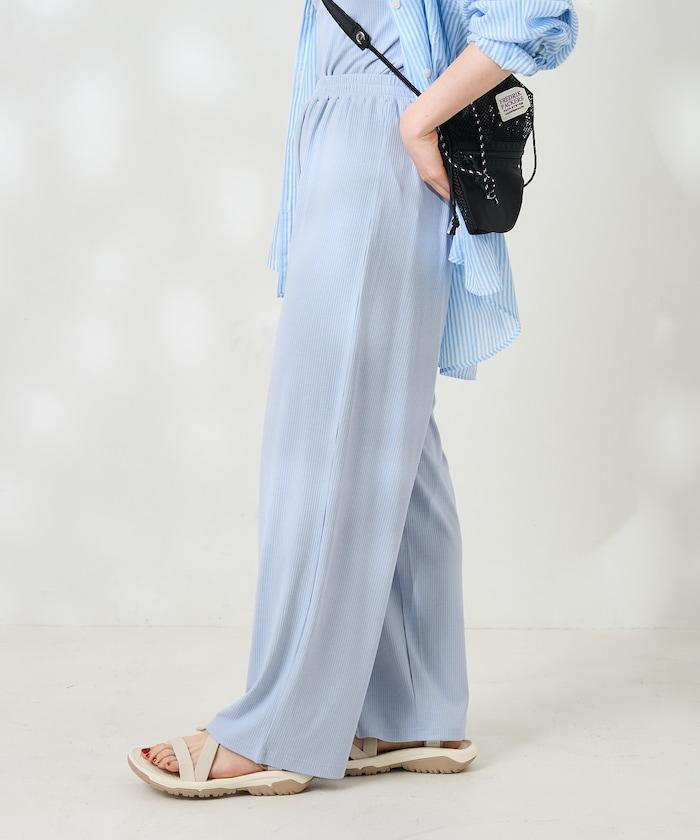 <接觸冷感/UV防護>冰夏季 肋骨寬鬆褲