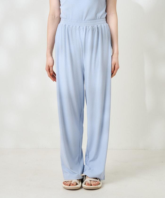 <接觸冷感/UV防護>冰夏季 肋骨寬鬆褲