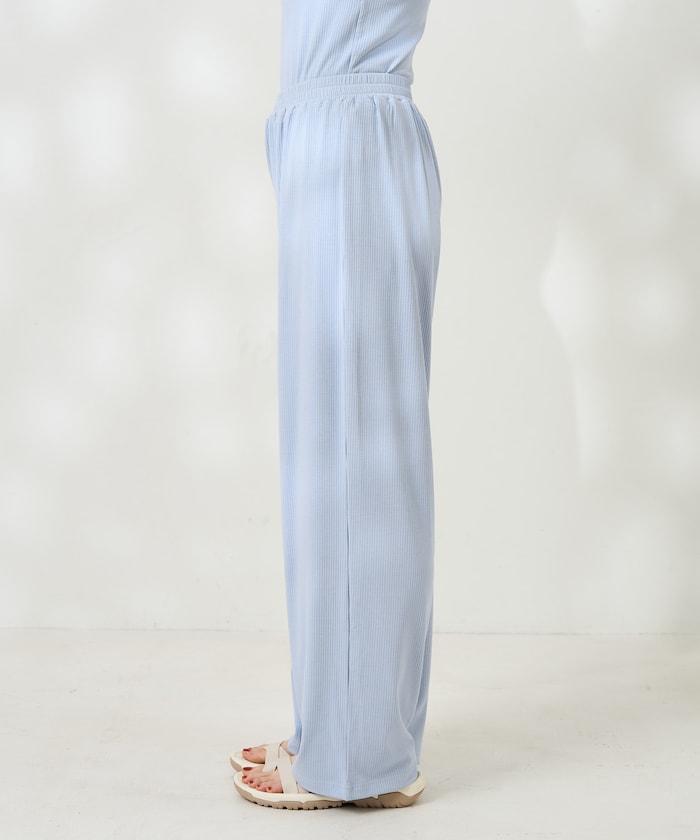 <接觸冷感/UV防護>冰夏季 肋骨寬鬆褲