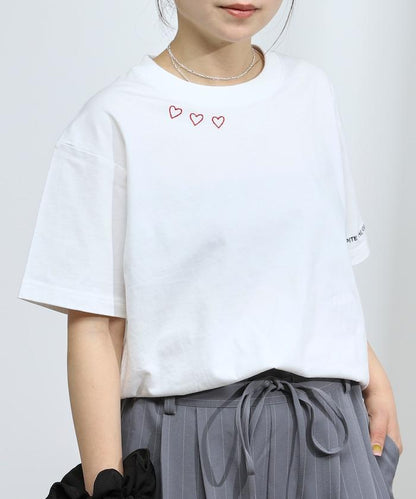 有機棉 心形 標誌刺繡T恤 / 圓領 單點標誌 刺繡短袖T恤