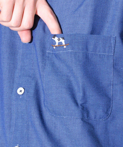 【GLOSTER】法國鬥牛犬刺繡 空中漂浮 短袖襯衫