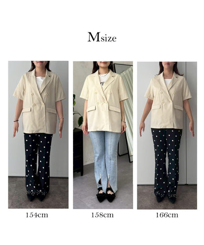 亞麻觸感W鈕釦短袖夾克