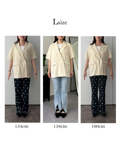 亞麻觸感W鈕釦短袖夾克