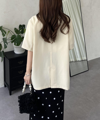 亞麻觸感W鈕釦短袖夾克