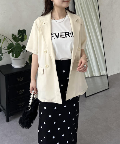 亞麻觸感W鈕釦短袖夾克