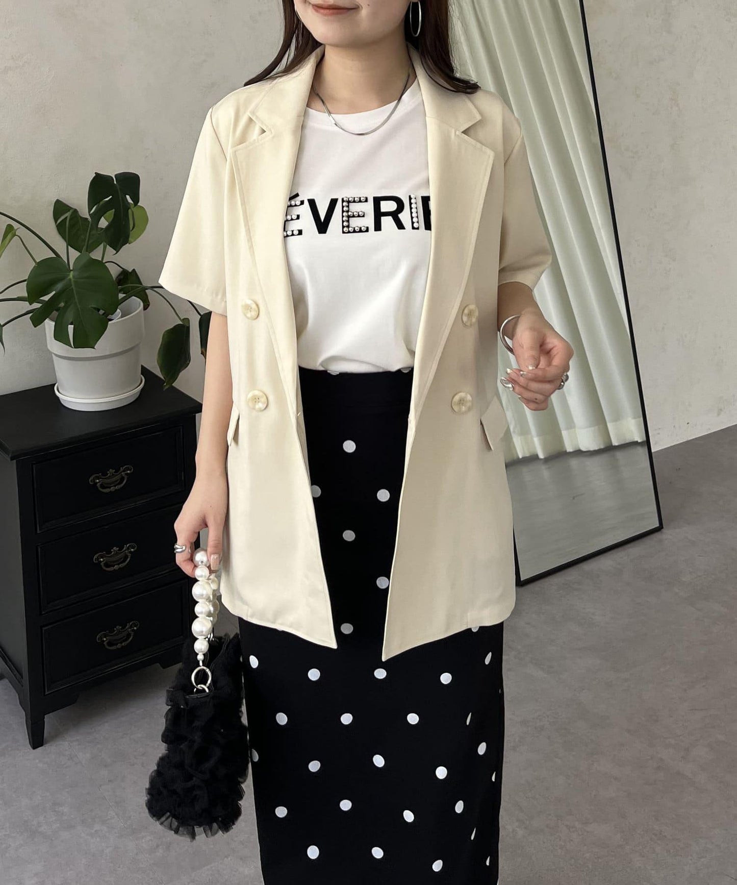 亞麻觸感W鈕釦短袖夾克