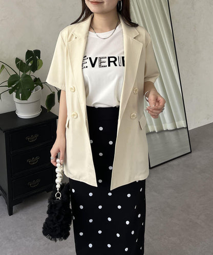 亞麻觸感W鈕釦短袖夾克