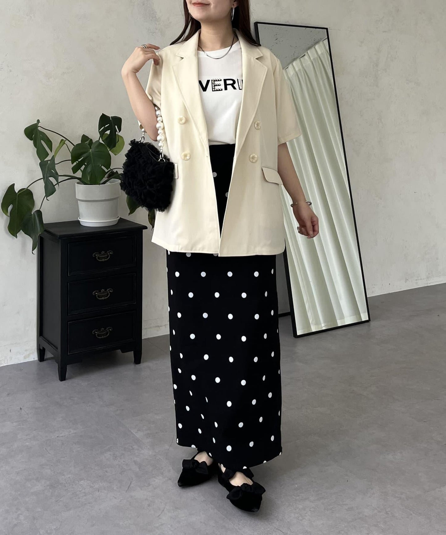 亞麻觸感W鈕釦短袖夾克