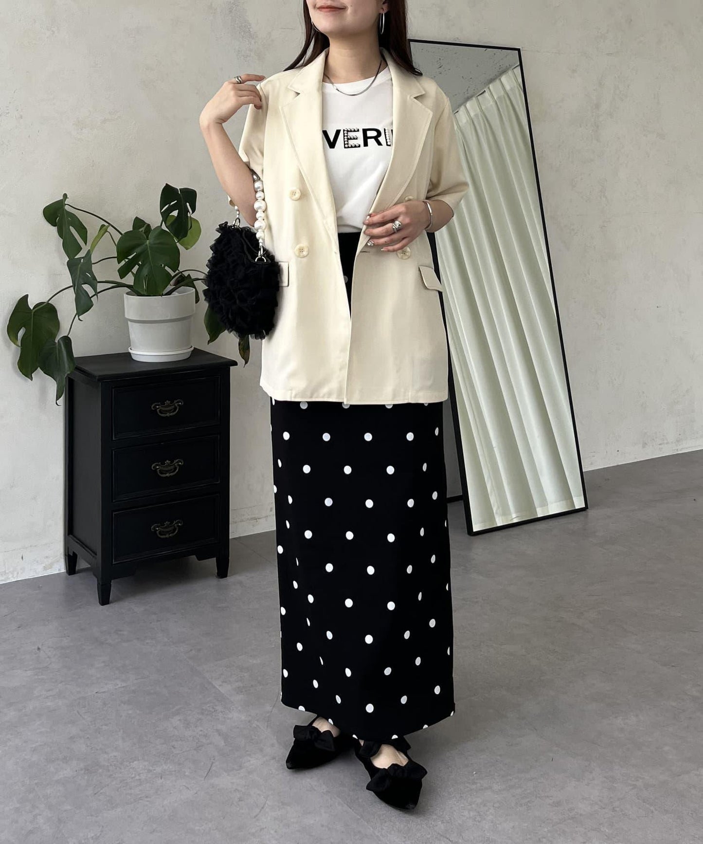 亞麻觸感W鈕釦短袖夾克