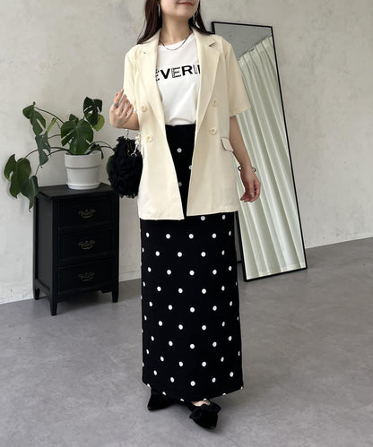 亞麻觸感W鈕釦短袖夾克