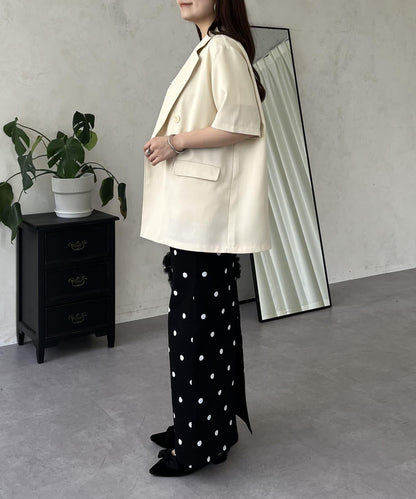 亞麻觸感W鈕釦短袖夾克