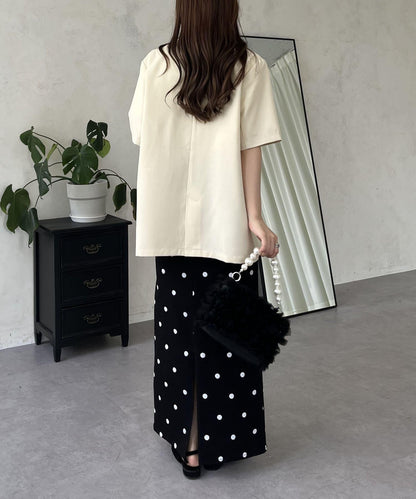 亞麻觸感W鈕釦短袖夾克