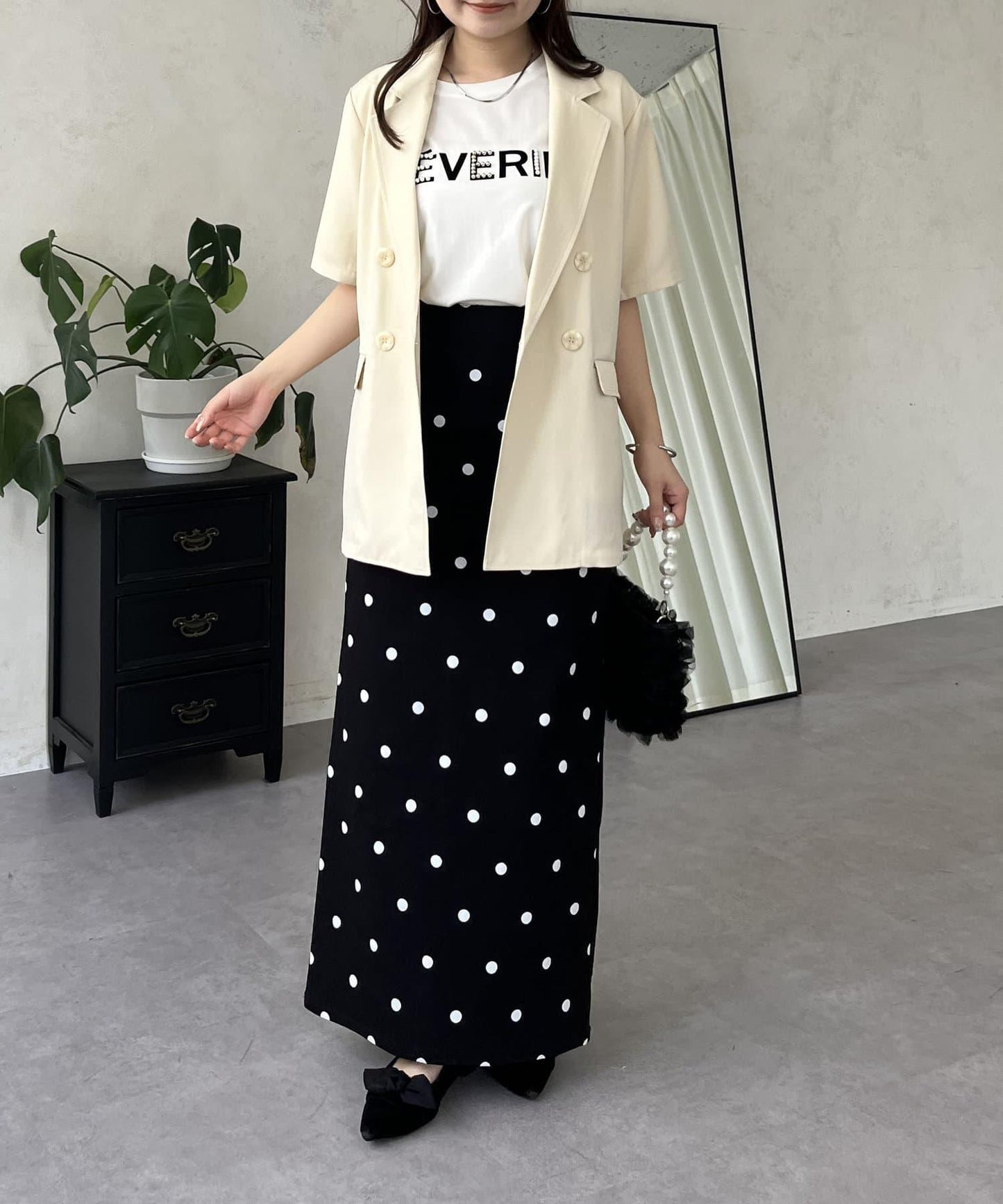 亞麻觸感W鈕釦短袖夾克