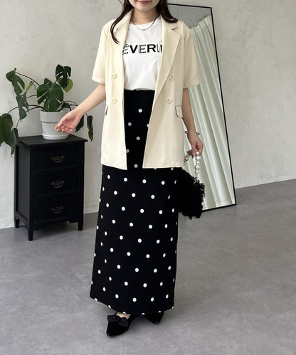 亞麻觸感W鈕釦短袖夾克